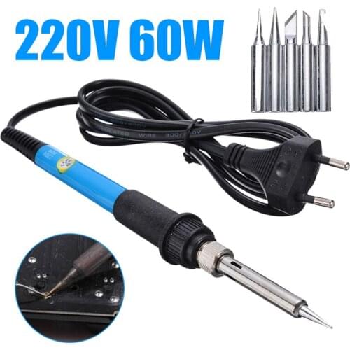 220V 60W Adjustable Temperature Soldering Iron Electric Welding Iron Heater Pen + 5 Tips For Lead-free Soldering Semiconductors