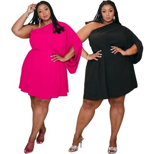 Summer Sexy One Shoulder Dress for Women Plus Size 4XL 5XL Black Elegant Office Lady Work Casual Dresses Vestidos Outfits
