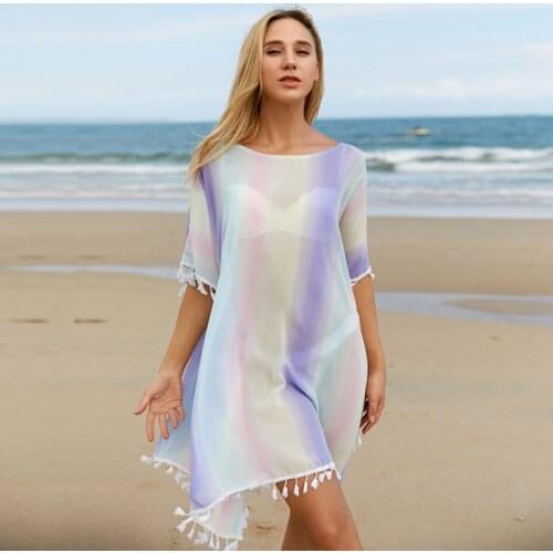 Beach Dresses And Tunics 2021 Summer Sexy Color Loose Swimsuit Coverup Cotton Plus Size Beachwear Cover Ups For Swimwear Women
