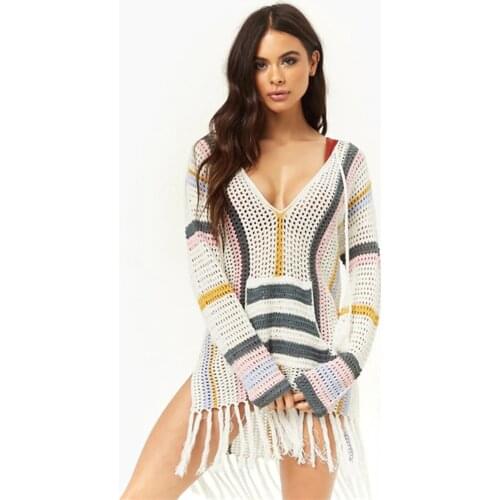 Hollow Crochet Beach Cover up Bikini Women Swimsuit Bathing Beachdress Ups Wear Ladies Knitting Swimwear Tassel Robe Plage