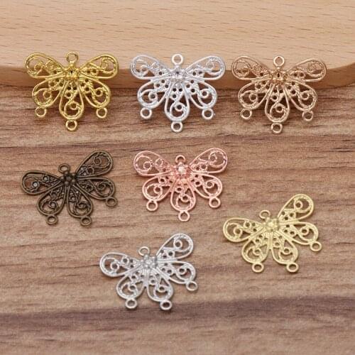 100pcs 18x22mm Gold Plated Brass Butterfly Pendant Filigree Wraps Connectors Charm DIY Hand Made Jewelry Accessories Wholesale