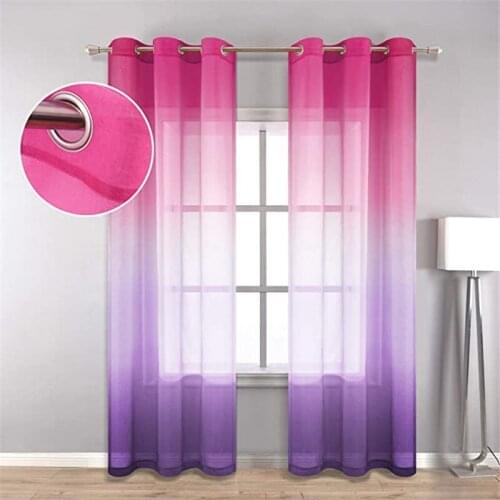 Pink Purple Sheer Curtains for Bedroom Living Room Gradient Semi Voile Window Curtains for Princess Room Eyelet Drapes