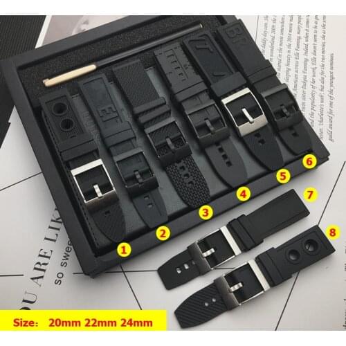 Black Nature Rubber 20mm 22mm 24mm watchband Watchband Bracelet For navitimer/avenger/Breitling strap buckle logo on free tools
