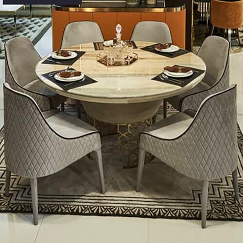Light luxury marble dining table and chair combination modern minimalist home ins round dining table Hong Kong style Italian