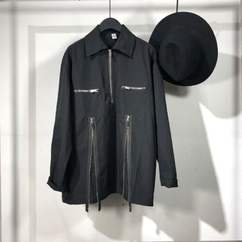 S-6XL! Big yards mens clothing 2021 Spring and Autumn original dark style personalized zipper decorative loose sleeve shirt