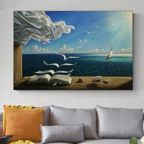 Salvador Dali Oil Painting The Waves Book Sailboat Wall Paintings On Canvas Posters and Prints Wall Art Pictures Home Decoration