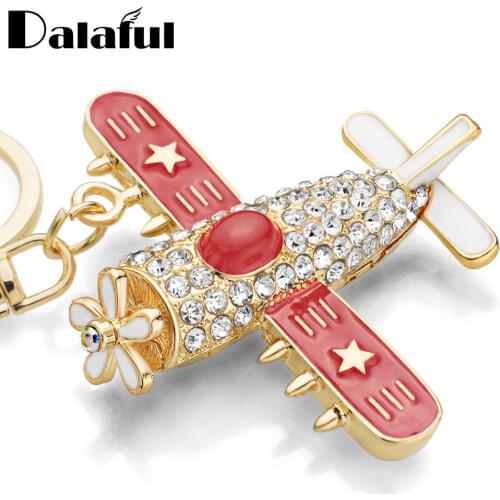 Plane Aircraft Key Chains Rings Holder Flower Star Crystal Rhinestone Purse Bag Buckle Pendant Keyrings KeyChains K278