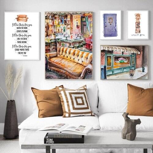 Sitcom Central Perk Couch Painting Poster Friends Tv Show Decoration Print Funny Quotes Wall Art Decorative Picture Home Decor