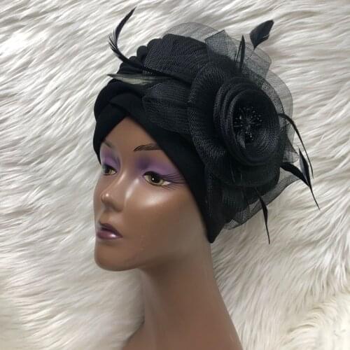 African design 2021 Turban headtie turban with net flower Women Cap For African Hats Nigerian Turban Gele best selling auto gele