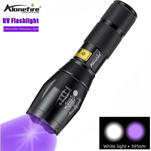 Alonefire E17 T6+395nm UV flashlight Ultra Violet Light With Zoom Function Mini UV Black Light Pet Urine Stains Detector Scorpio