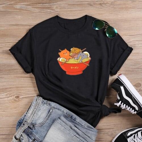 Noodles Shirt Funny T Shirt Women O-neck Short Sleeve T shirt Women Black White Casual Tee Shirt Femme Tshirts Cotton Women