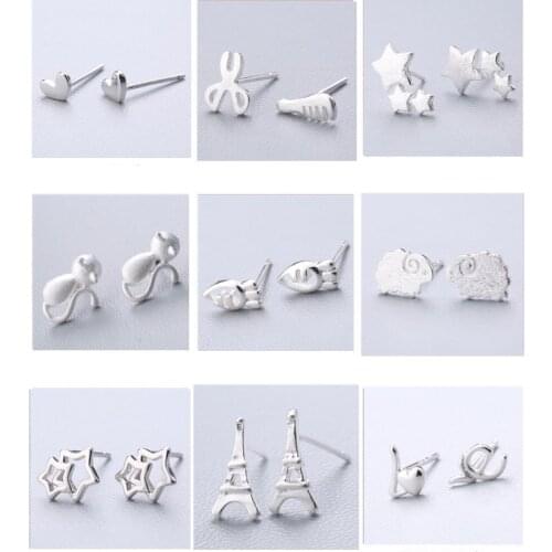 100% 925 Solid Real Sterling Silver Piercing Heart Crown Love Bee Stud Earrings For Women Girls Brincos pendientes Brincos eh979