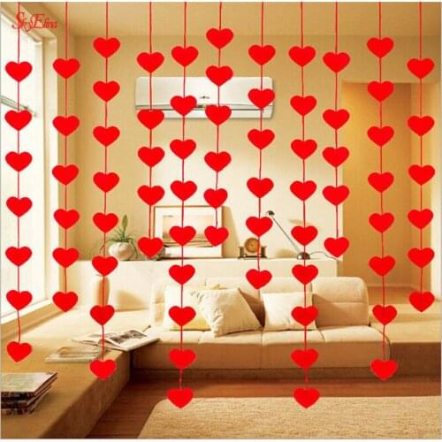 16 Hearts /set Happy Family Non-woven Love Heart Red Wedding Birthday Flags Banner Garland Party Decoration Supplies 6Z SH282