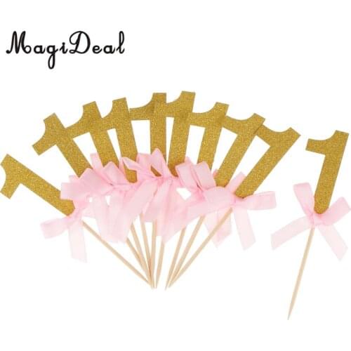 24pcs Glitter Number One Cake Cupcake Topper Pick Kids 1st Birthday Party