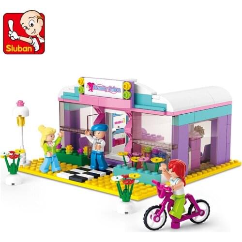 243PCS SLuban 0526 City Street View Hairdressing Image Shop Girl Assembling Building Blocks, Toy Gifts