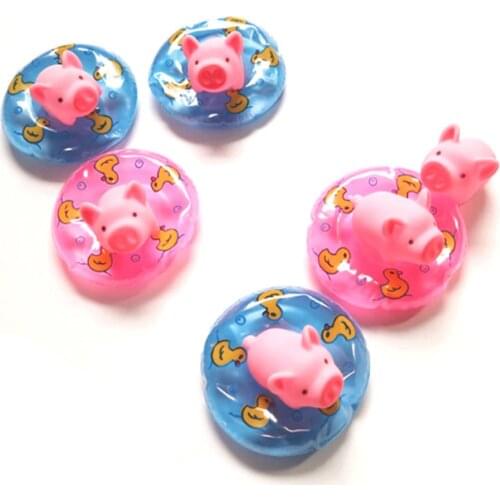 3pcs/set Doll Lifebelt Ring Animals Swimming Water Soft Floating Rubber Pink Pigs Squeeze Sound Squeaky Bathing Toy For Baby Toy