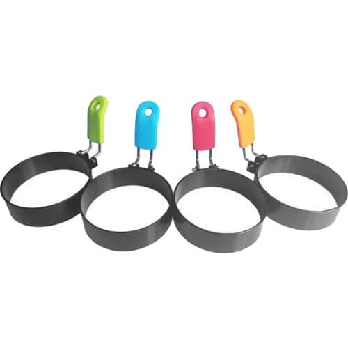 4 Pack Round Egg Ring for Frying or Shaping Eggs Non Stick Round Breakfast Egg Maker Molds with Oil Brush