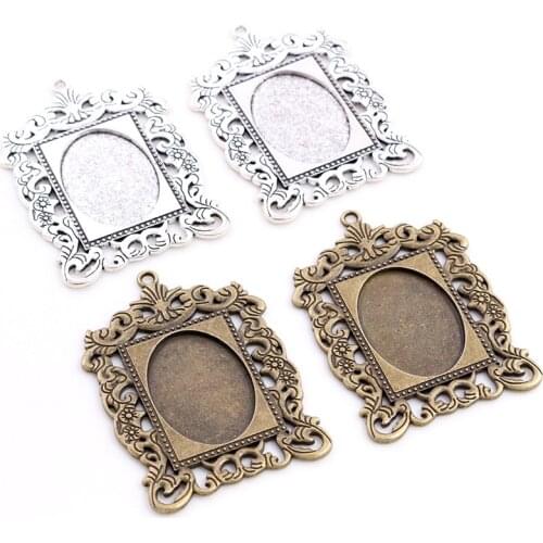 5pcs 18x25mm Inner Size Antique Silver Bronze Fashion Style Cameo Cabochon Base Setting Charms Pendant necklace findings