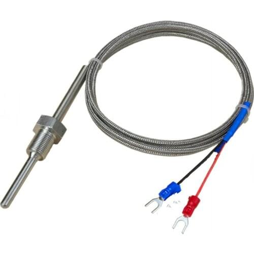BSP 3/8 Thermowell Stainless steel Transducer K type 0-600 degrees Temperature Sensor With 2m Cable Wires pipe L200mm OD6mm