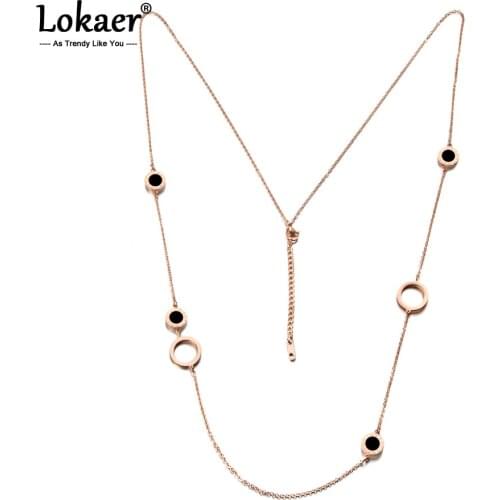 Lokaer Jewelry Stainless Steel Sweater Necklace Link Chain Double Sided Shell Black & White Color Long Necklace N18254