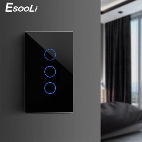 Esooli EU/US/UK/AU Standard Smart Home LED Light Touch Switch for LED Bulb Wall Touch Switch 1/2/3 Gang 1 Way Crystal Glass