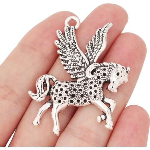 3 x Tibetan Silver Pegasus Flying Horse Unicorn Charms Pendants for Necklace Jewelry Making Findings 51x40mm