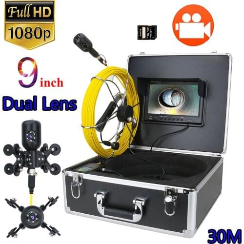 9inch DVR 30M 50M 1080P HD Dual Camera Lens Drain Sewer Pipeline Industrial Endoscope Pipe Inspection Video Camera
