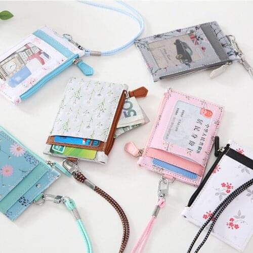 Portable Leather ID Badge Card Holder Case ipper Coin Pocket Purse Office Work with Neck Lanyard