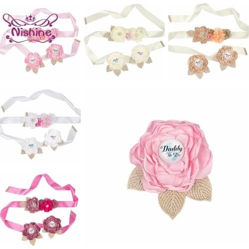 Lovely Handmade Flowers Maternity Sash and Brooch Set DIY Wedding Party Decoration Belt Holiday or Anniversary Gifts Photo Props