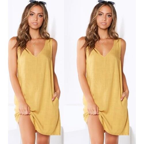 Fashion Ladies Sexy Straight Halter Dress New Summer Sexy V-neck Halter Sleeveless Solid Color Dress Women