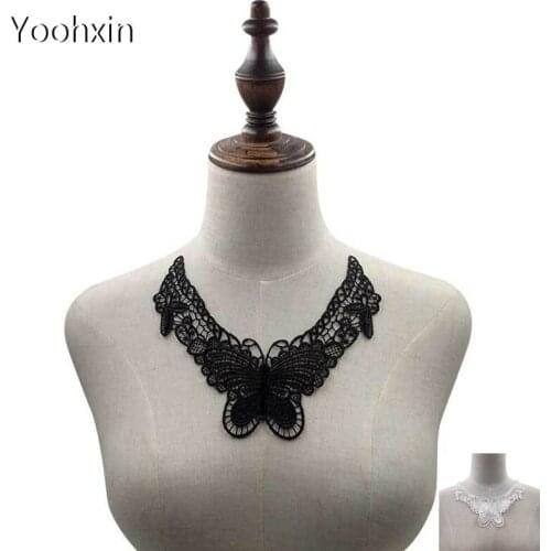 Fashion black white flower embroidery DIY lace collar Fabric Sewing Applique ribbon trim neckline craft cloth Wedding Textile