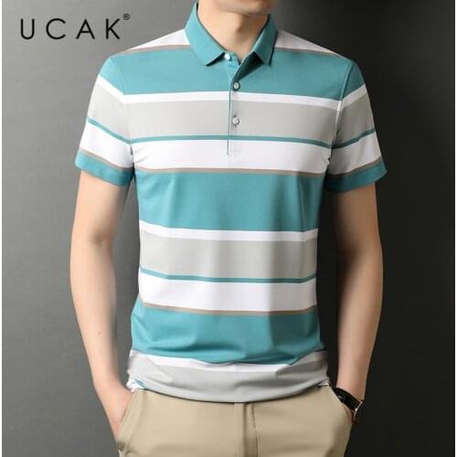 UCAK Brand Classic Striped Turn-down Collar Short Sleeve T-Shirts Summer New Streetwear Tops Casual Cotton T Shirt Homme U5536