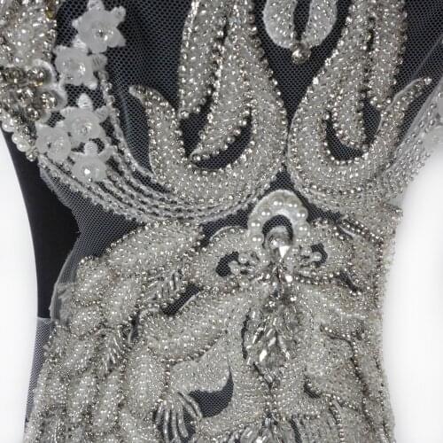 New large silver applique ,handmade beaded patch,embroidery collar applique accessories diy cheongsam patch 30*55 cm by piece