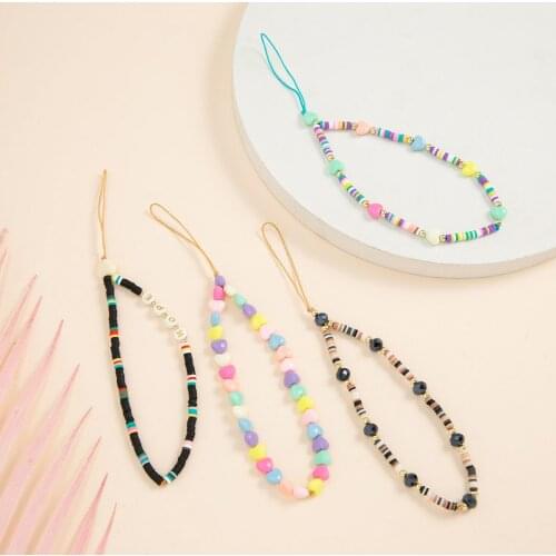 2021 New Fashion Colorful Acrylic Bead Mobile Phone Strap Lanyard Simple Soft Pottery Rope for Cell Phone Case Hanging Cord