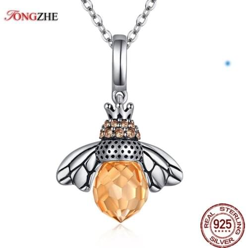 TONGZHE 925 Sterling Silver Necklace Women Orange Honey Bee Animal Charm Choker Necklaces Pendants Fine Jewelry Products