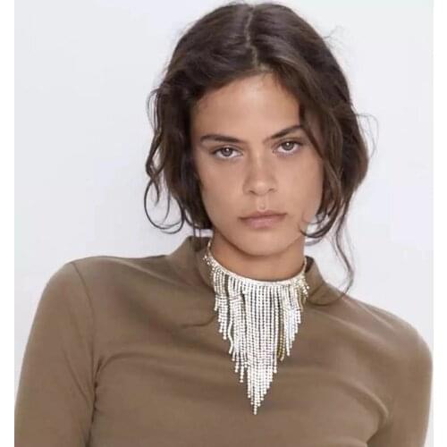 Beautiful zircon luxury long Tassel Necklace shiny women Rhinestone fashion jewelry geometric crystal collar party accessories