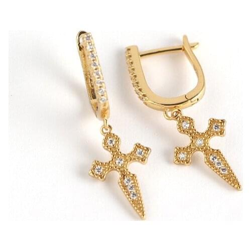 925 Sterling Silver Earring Fashion Cute Fish Short Pendant zircon Cross Drop Earring Personality trend Woman Girl Ear Jewelry