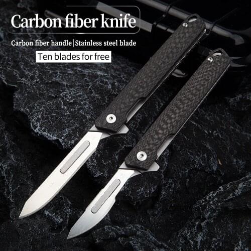 Outdoor folding knife carbon fiber self-defense knife fruit knife portable multifunctional rescue tool knife EDC utility knife