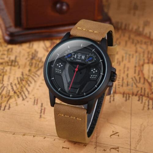SOKI-Mens casual sports watch, fashion creative dial, luxury brand, military design, leather strap, quartz watch
