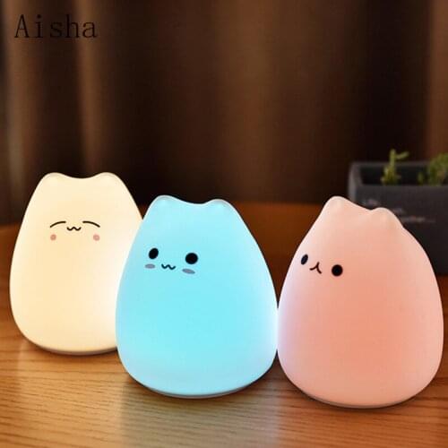 LED Colorful Night Light Animal Cat Silicone Soft Cartoon Baby Child Nursery Lamp for Children Gift Neon Sign Bedroom Decor