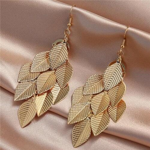Multiple Leaf Drop Dangle Earring For Women Gold Silver Color Vintage Long Boho Metal Earrings Fashion Jewelry Pendientes Mujer