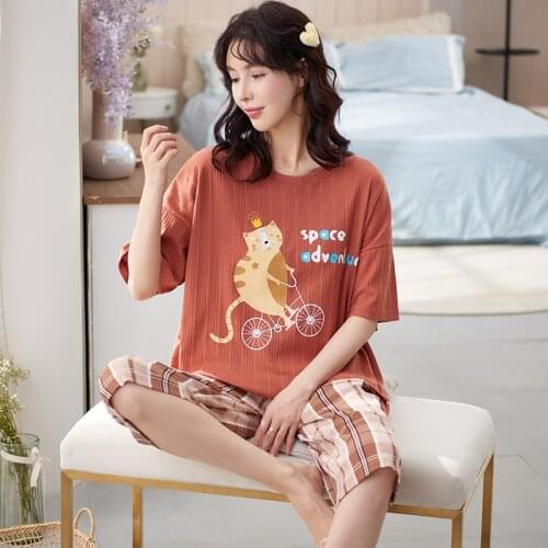 M-5XL Cotton Women Pajamas Sets Cute Animal Girls Sleepwear Womens Pijamas Suit Home Clothes Larger Pyjama Femme