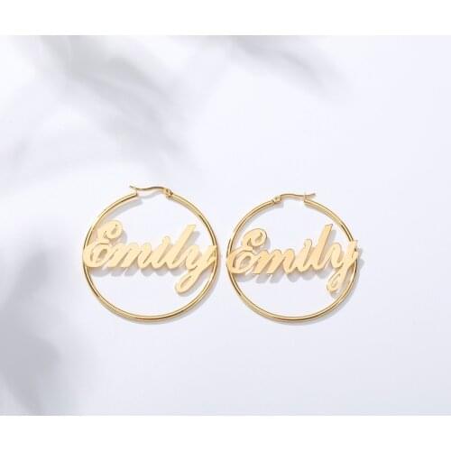 Custom Name Earrings Women Silver Gold Stainless Steel 1 Pair Personalized Big Nameplate Handmade Circle Oorbellen Party Gifts