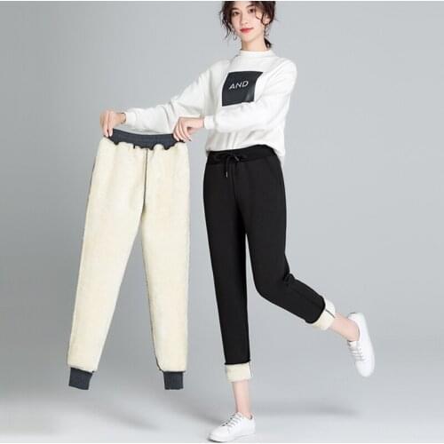 Women Winter thick lambskin cashmere pants warm female casual pants loose Harlan pants long trousers size 5Xl
