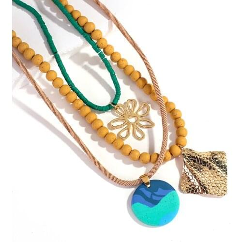 AENSOA Bohemian Polymer Clay Necklace Choker Pendant Handmade Surfer Bead Flowers Geometric Necklaces For Women Party Jewelry