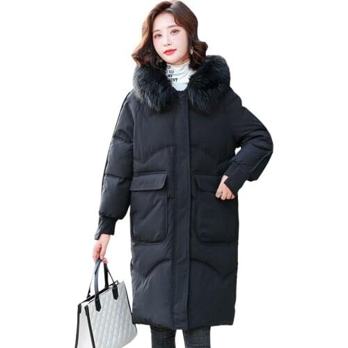 Women Winter Hooded Detachable Faux Fur Collar Big Pocket Long Coat Puffer Jacket Cotton Padded Parkas Outwear Overcoat