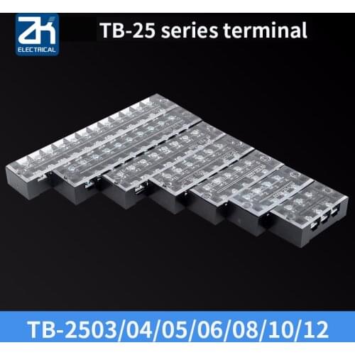 1Pcs Dual Row Screw Terminal Block Strip 600V 25A TB-2503/TB-2504/TB-2505/TB-2506/TB-2508/TB-2510/TB-2512 Optional