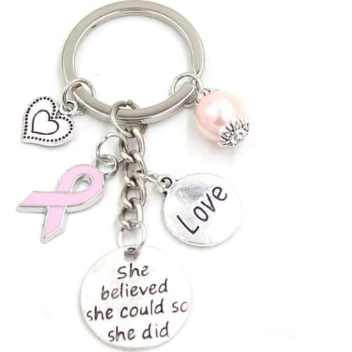 1PC New Arrival Breast Cancer Awareness Jewelry Heart Love Pink Ribbon Charms Key Chain Breast Cancer Gifts