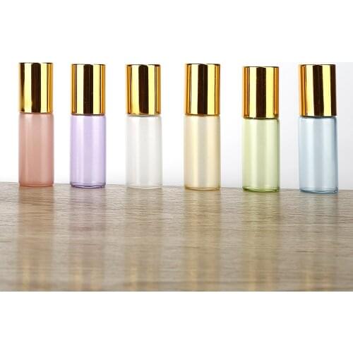 10pcs/lot 5ml Portable Colorful Essential Oil Perfume Thick Glass Roller Bottles Travel Refillable Rollerball Bottle