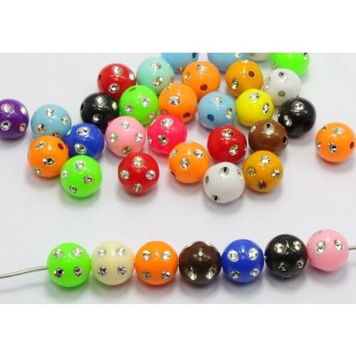 100 pcs Mixed Colour Sparkling Silver Dots Acrylic Round Beads 10mm fashion diy Accessories f0102